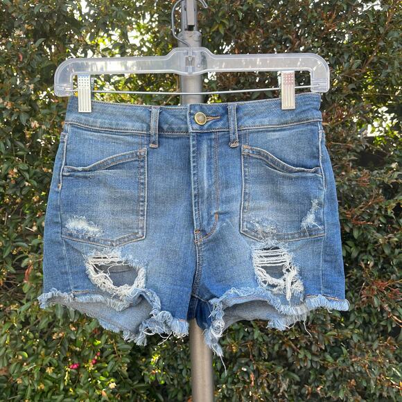 Articles of Society Blue Jean Denim Cut-Off Shorts High Rise Short Women’s 25 - Picture 1 of 7